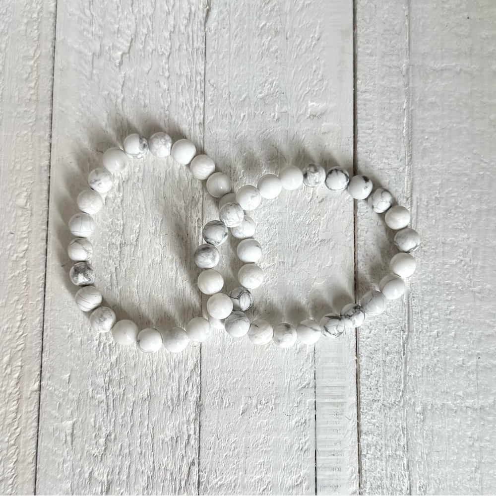Stack of Two White Howlite Stretch Bracelets